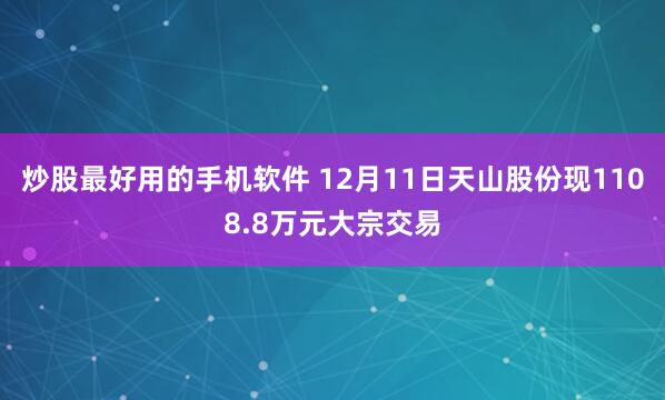 炒股最好用的手机软件 12月11日天山股份现1108.8万元大宗交易